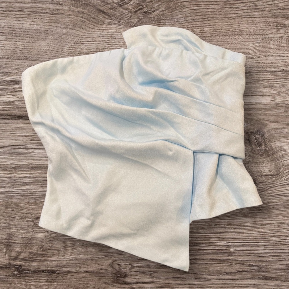 SHEIN Light Blue Satin Fabric Fashion Pleats Asymmetrical Bustier CropTop Small